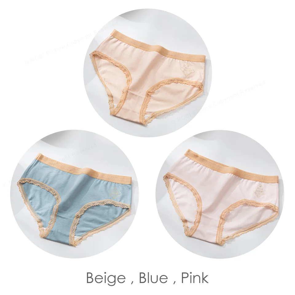 Beige Blue Pink Новое поступление, хлопковые бесшовные трусы для женщин, удобные кружевные трусы, антибактериальное белье, женское нижнее белье, 3 шт./партия - Цвет: Beige Blue Pink
