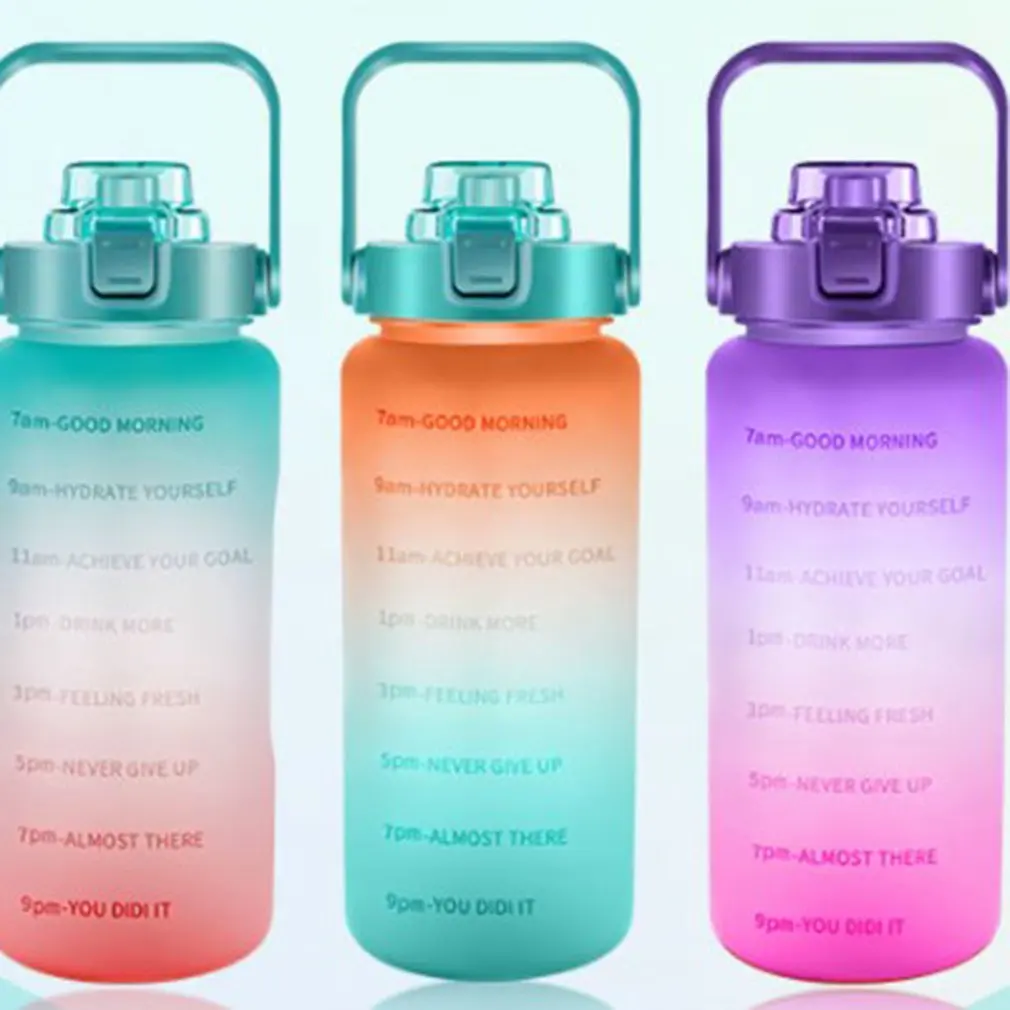 Large Capacity Free Motivational With Time Marker Fitness Jugs Gradient Color Plastic Cups Outdoor Frosted Water Bottle | Спорт и