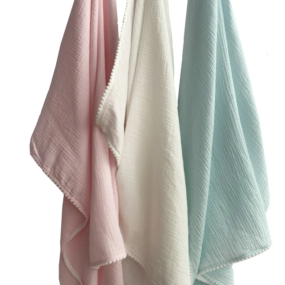 Хлопок муслин детское одеяло с помпонами Летние простыней покрывало набор