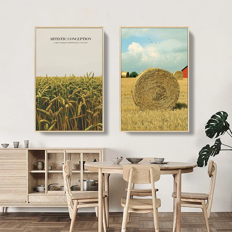 

Nordic Simplicity Rustic Style Golden Autumn Wheat Field Poster Bumper Harvest Canvas Painting for Living Room Kitchen Decor