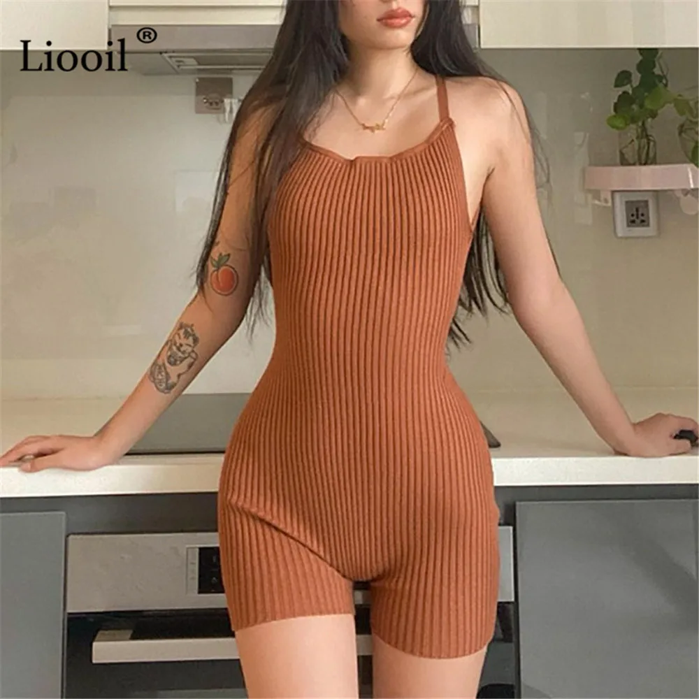 

Женский трикотажный комбинезон Liooil, Облегающий комбинезон в рубчик, без рукавов, с открытой спиной, на лето, 2021