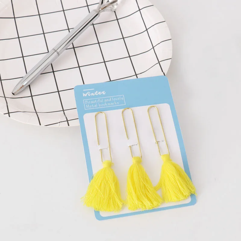 TUTU new creative cute tassel metal memo paper Golden clips set index bookmark for books office school stationery supplies H0320
