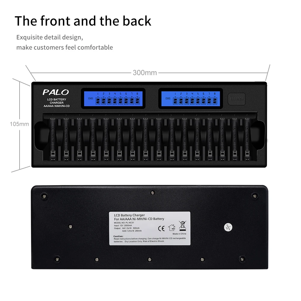 PALO 16 слотов Интеллектуальное Быстрое Зарядное устройство для AA/AAA Ni-MH NI-CD аккумуляторных батарей