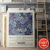 william morris centenary exhibition poster morris acanthus vines purple blue blossoms pattern fabric wall picture home decor