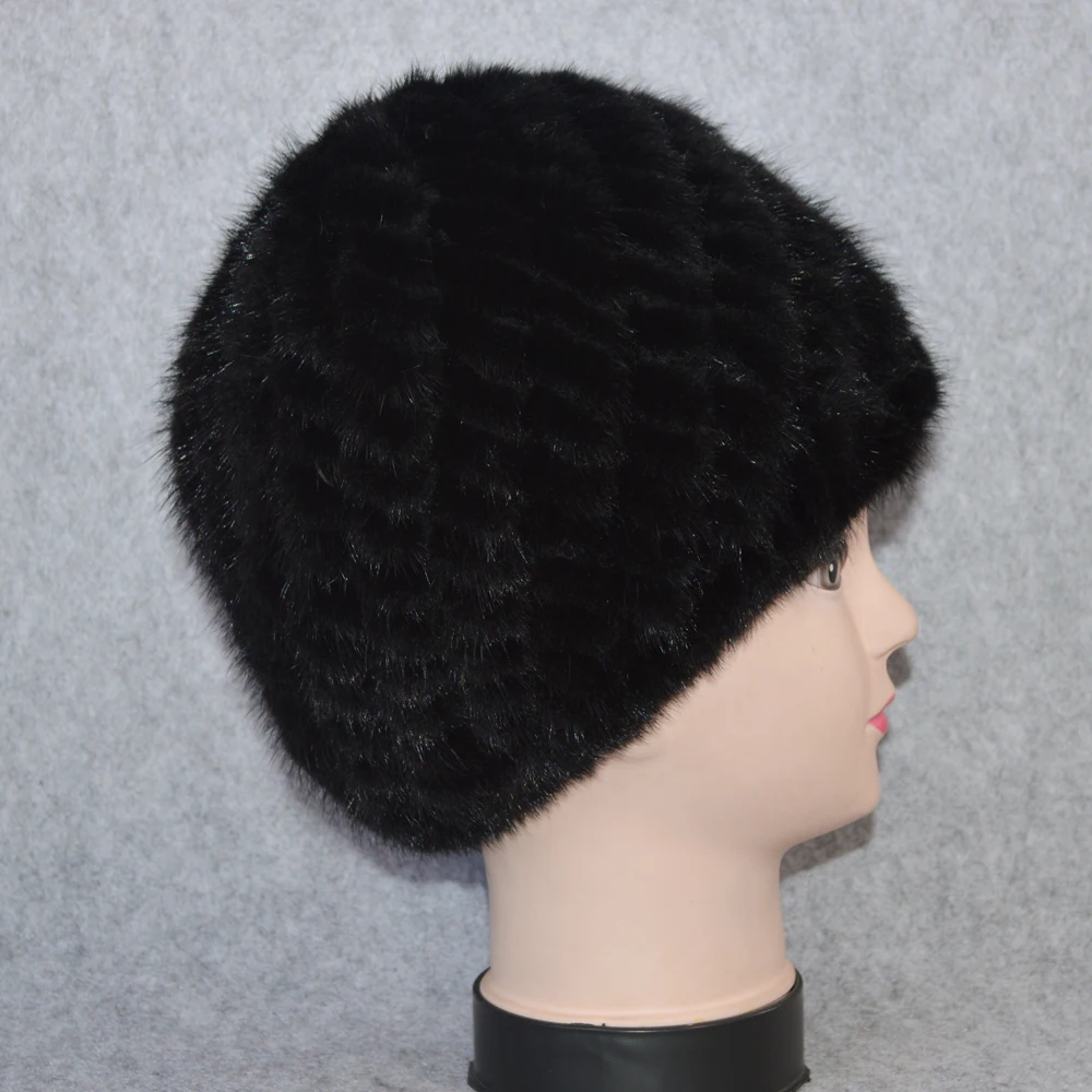 Cotton Lining Winter Lovely Real Mink Fur Hat Women Good Elastic Knitted Real Natural Mink Fur Beanies Caps Real Mink Fur Cap
