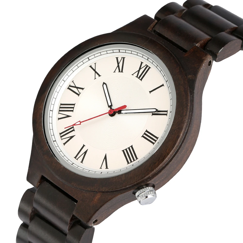 

Classic Wooden Mens Watch White/Yellow Face Roman Numerals Watches Full Wood Strap Quartz Wristwatch Man Gifts Relogio Masculino