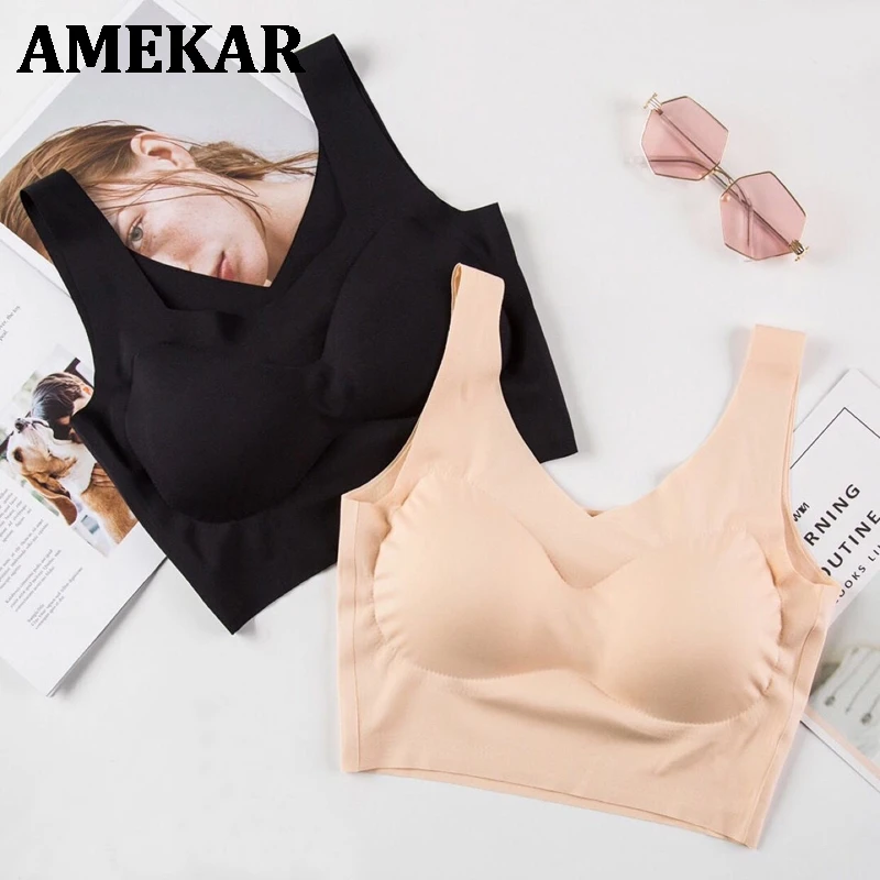 

Wearing Seamless Vest Square Neck V-neck On One Vest Latex Cup One Piece Underwear No Steel Ring Bra Women