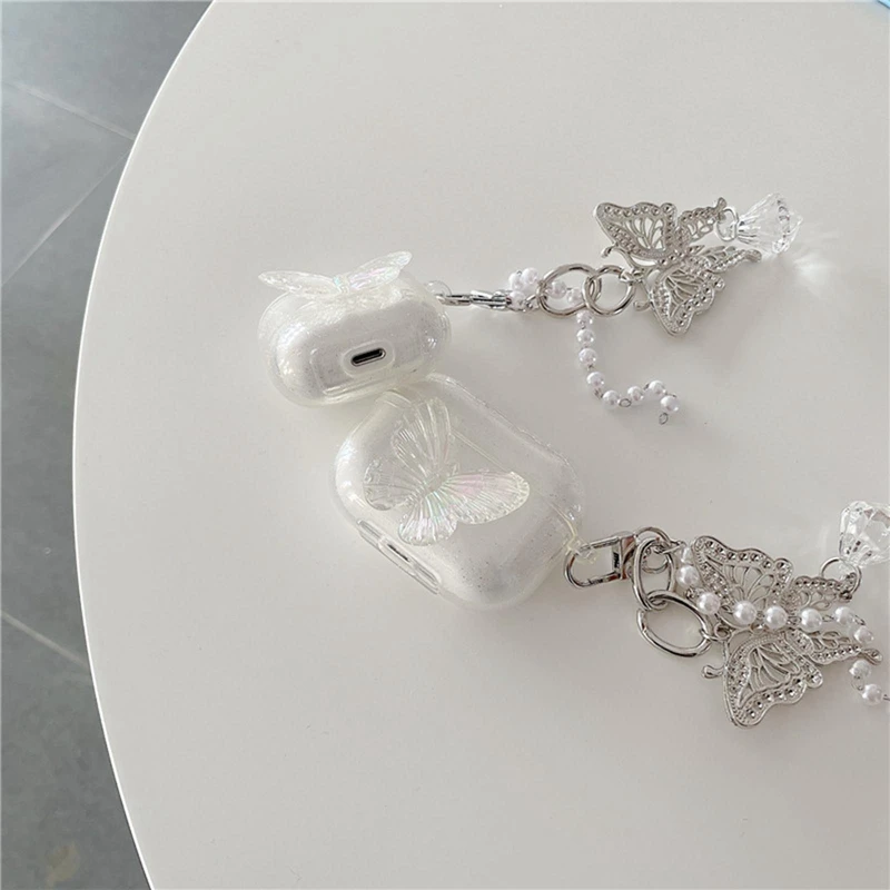 

Silica Gel Silver Headphone Cover with pendant for AirPods1/2 Pro 3 Headset Case Simple Butterfly Apple Earphone Protective Case