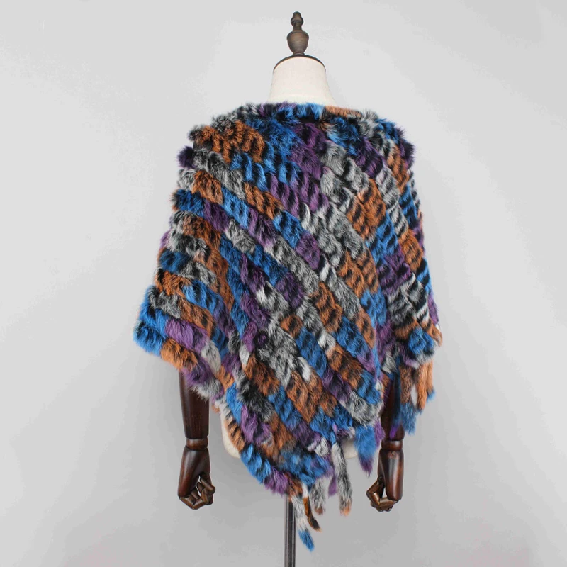 Шаль из натурального кроличьего меха для девочек осенне-зимняя вязаная шаль
