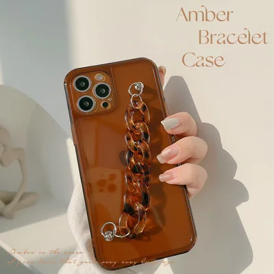 

Simple Brown Penetration Amber Chain Anti-falling Edging Protective Sleeve Suitable For Apple Series 11Pro Max iPhone12
