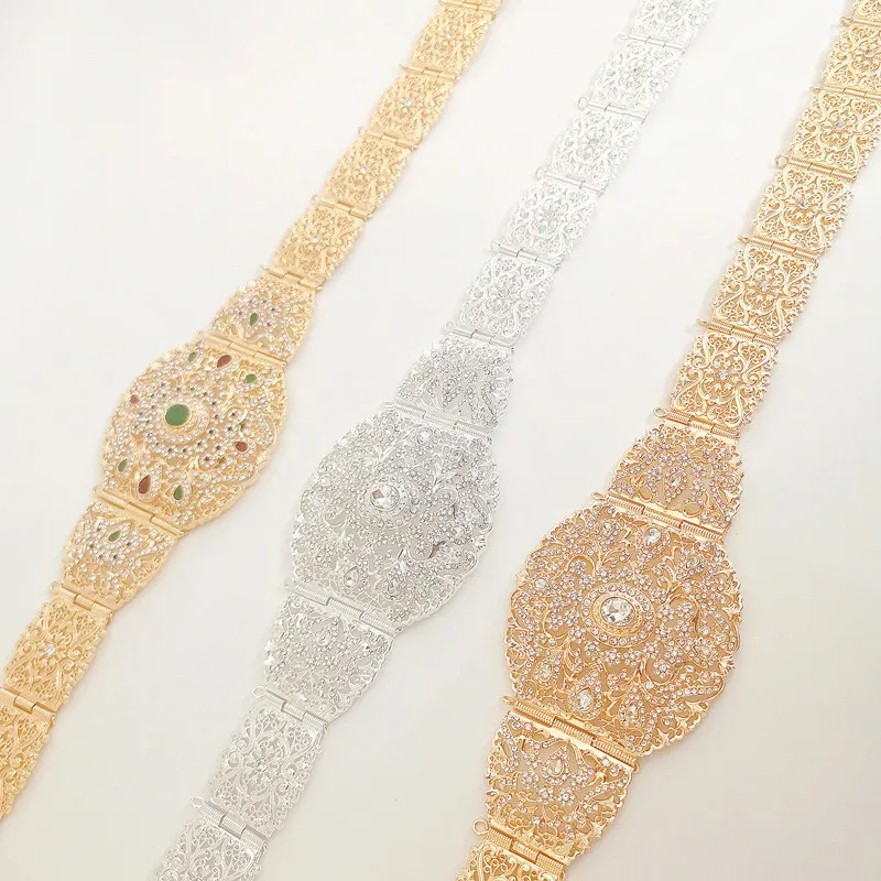

Stylish ladies metal Belt Rhinestone drop-shaped belt with hollow flower crystal design, adjustable length belt
