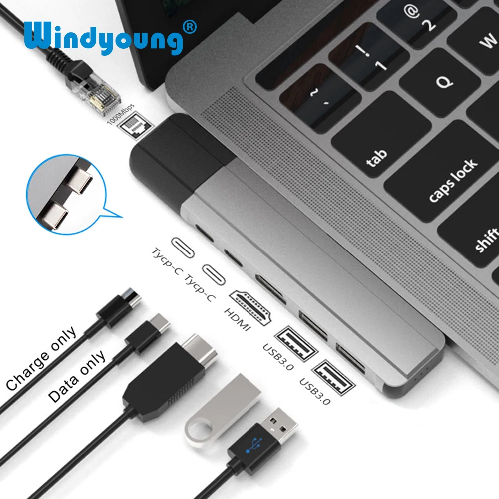 USB C концентратор к HDMI Rj45 1000 м Thunderbolt 3 адаптер type док станция для MacBook Pro/Air 2018 с PD