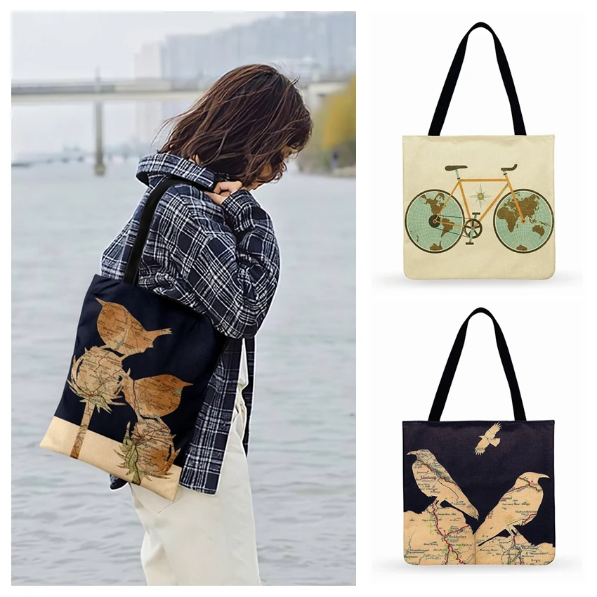 

Модная пляжная сумка-тоут с принтом карты скандинавского искусства, сумка-тоут для женщин, повседневная сумка-тоут, женская сумка через пле...