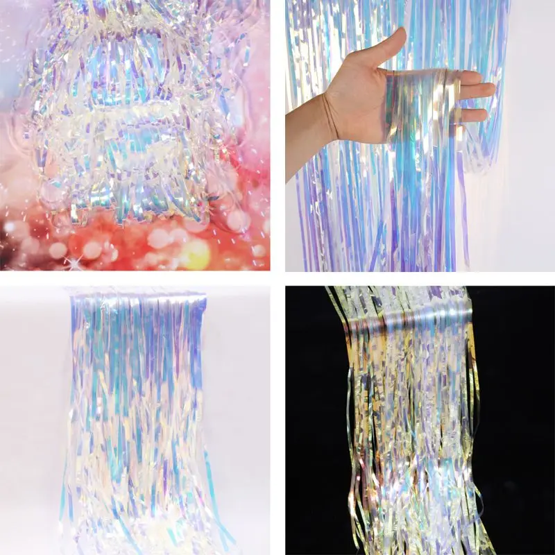 

2021 New Glitter Foil Fringe Curtains Holographic Metallic Colorful Tinsel Backdrop Decor