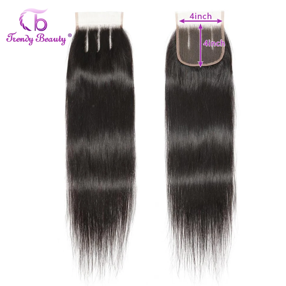 Индийские прямые волосы 3 пряди с 4x4 закрытием натуральные черные 100% человеческие