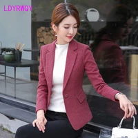 2021 autumn and winter new female korean version of the self cultivation long sleeved woolen casual single piece small suit