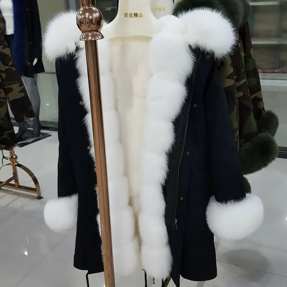 

Pop brand Camouflage winter jacket women outwear thick parkas natural real fox fur collar coat hooded pelliccia Fox fur jacket