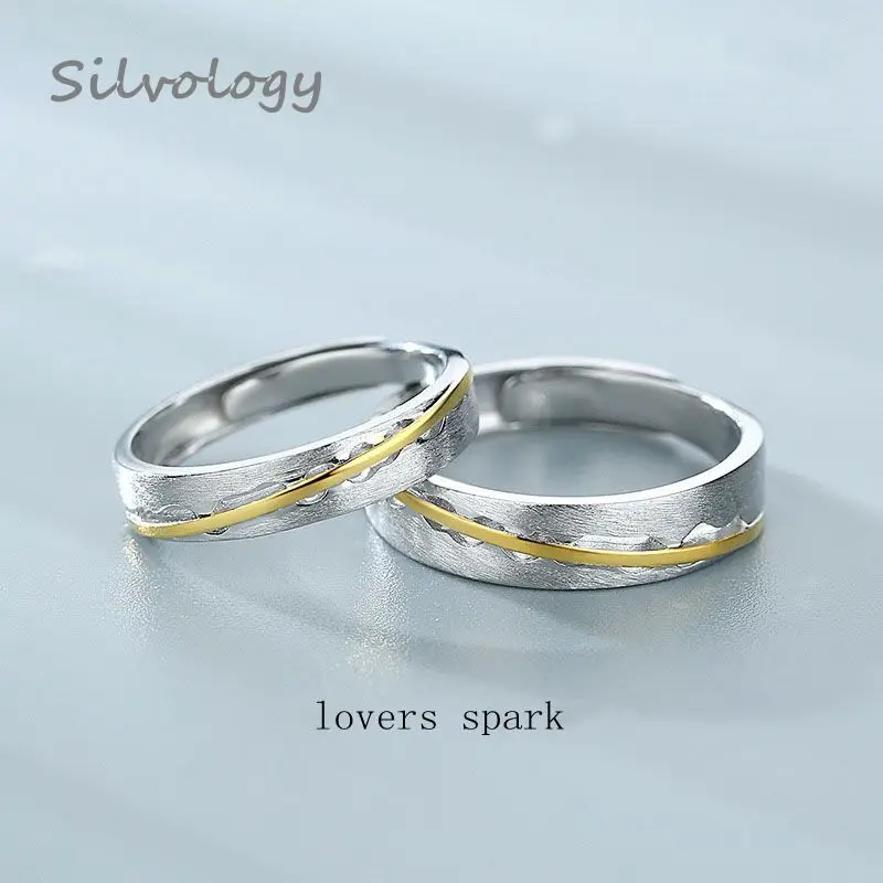 Silvology 925 пробы серебряные кольца для влюбленных, оригинальные золотые кольца, матовые романтические парные кольца, серебряные 925 праздничные украшения - Цвет камня: A Pair