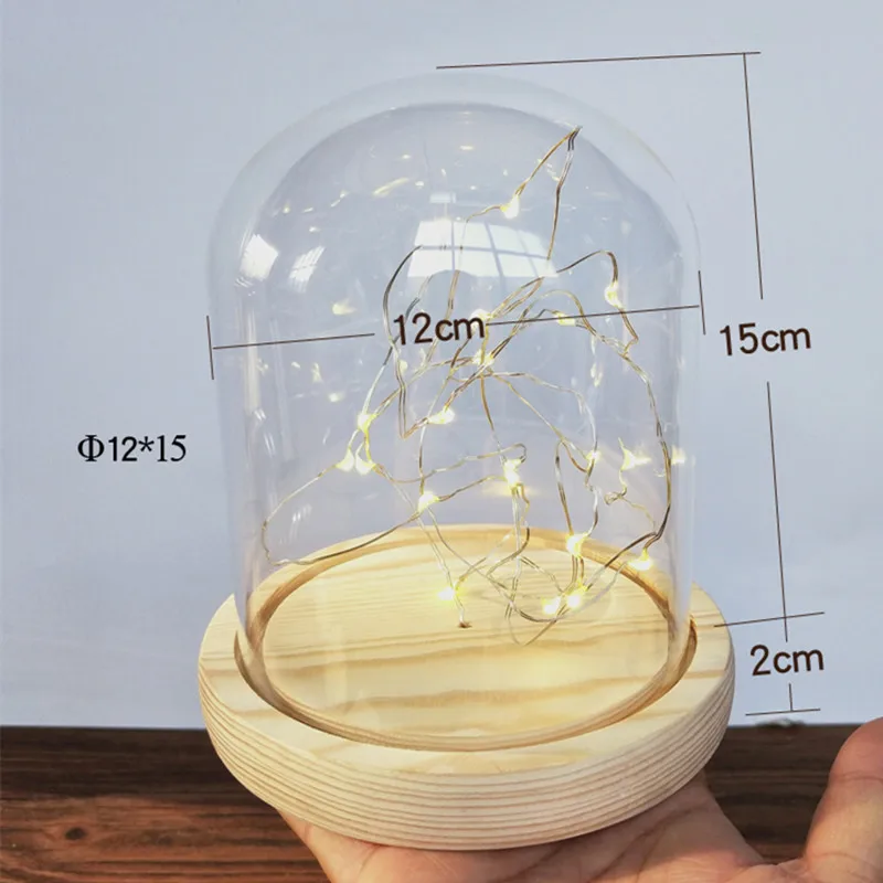 

Free Shipping 12*15cm Lumious Wrie Log Base Glass Dome Home Decoration Diameter=12cm Height=15cm Glass Dome Gift Wedding Prop