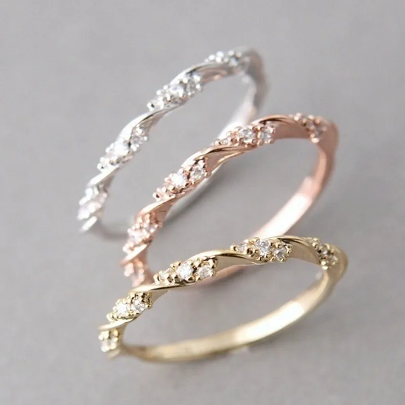 

Simple Style Twist Female Ring Fashion Rhinestone Creative Handmade Rose Gold Color for Women Jewelry Girls
