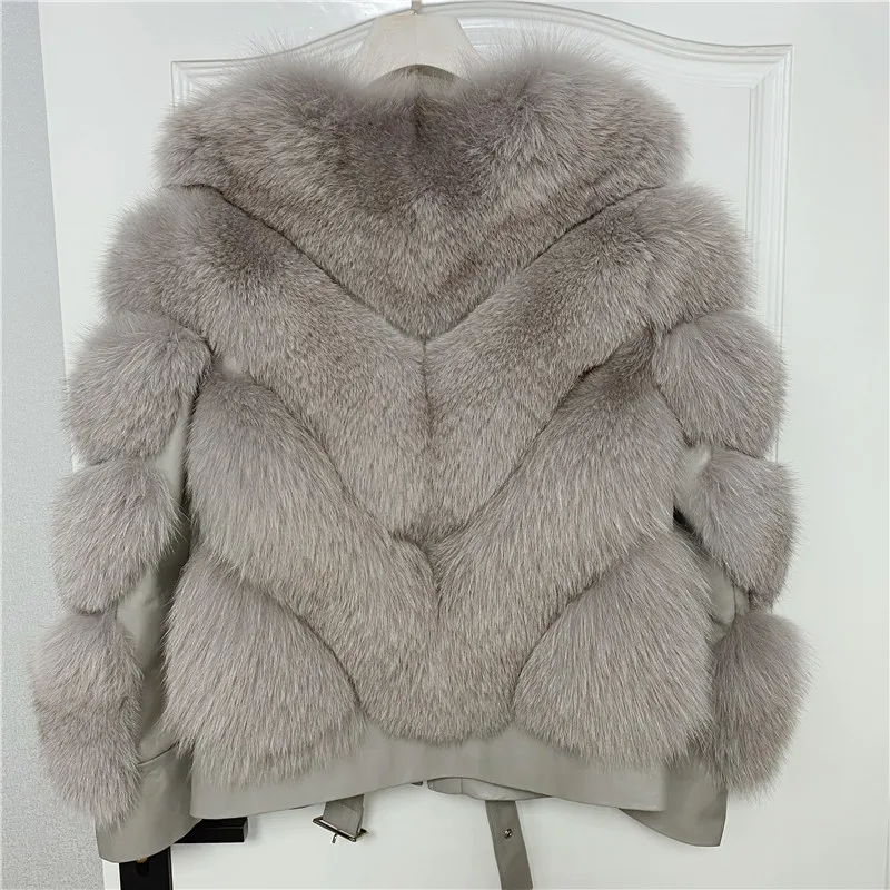 Winter Women Real New whole Skin Fox Fur Coat WIth Sheepskin Collar Short Suit  Commuter Parkas Streetwear Thick Warm for 2021