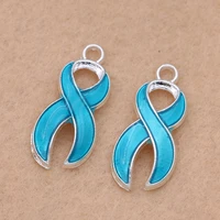 5pcs silver plated enamel blue ribbon charms pendants for jewelry making necklace bracelets diy craft handmade 19x6mm