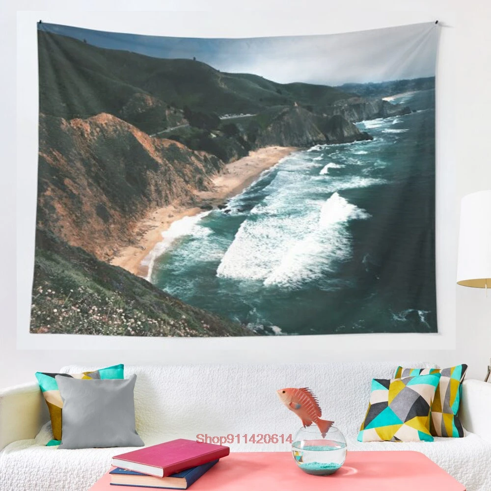 

Big Sur Surf and Coastline tapestry Wall Hanging Hand Hippie Moon Wolf Witchcraft Decoration Decor Tapestry Wall Blanket
