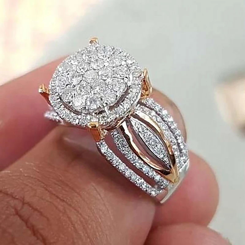 

Inlaid Zircon Rose Gold Engagement Ladies Ring Fashion Elegant Sweet Romantic Ladies Jewelry High Quality Alloy Ring
