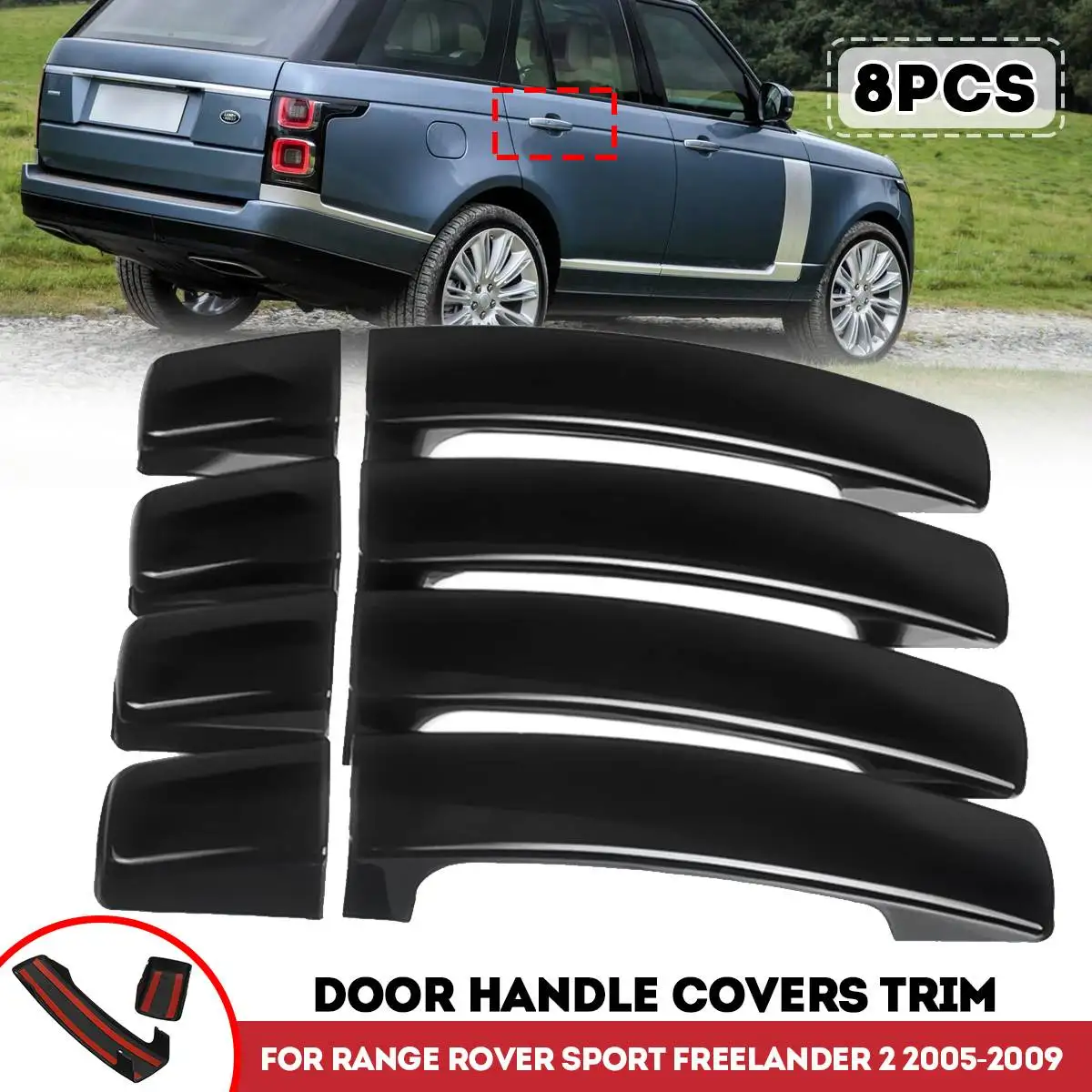 

8pcs Gloss Black Door Handle Covers Trim For Land Rover Range for Range Rover Sport Discovery 3 Freelander 2 2005-2009