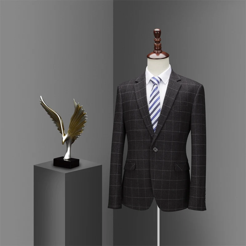 

MOQ 30 pieces each color Men Plaid Slim Fit Wedding Party Dinner Costume New Fashion Slim Wedding Vintage Classic Blazers