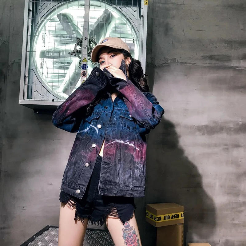 Женская джинсовая куртка с принтом граффити винтажный Топ в стиле Харадзюку