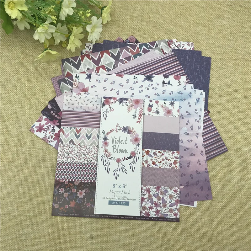 24 sheet 6&quotX6" Violet Bloom of the flower patterned paper Scrapbooking pack handmade craft Background pad | Дом и сад