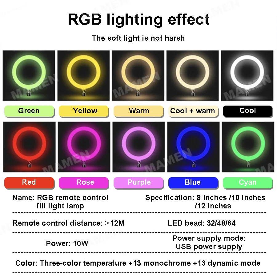 

8/10/12inch RGB Ring Light Remote Control Photography Lighting 29 Magic Colors Fill Light for TikTok Youtube Makeup Video Light