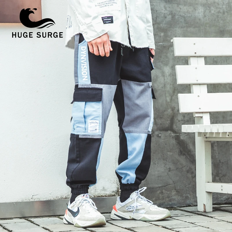 

HUGE SURGE Men Ribbons Streetwear Cargo Pants 2020 Autumn Hip Hop Joggers Pants Overalls Black Fashions Baggy Pockets Trousers