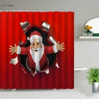 christmas decoration red shower curtains santa claus reindeer xmas ball tree bathroom decor home background screen with hooks