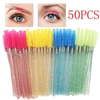 disposable glitter eyelash extension tool makeup crystal handle 50pcs eyelash eyebrow brush eyelash beauty mascara wands