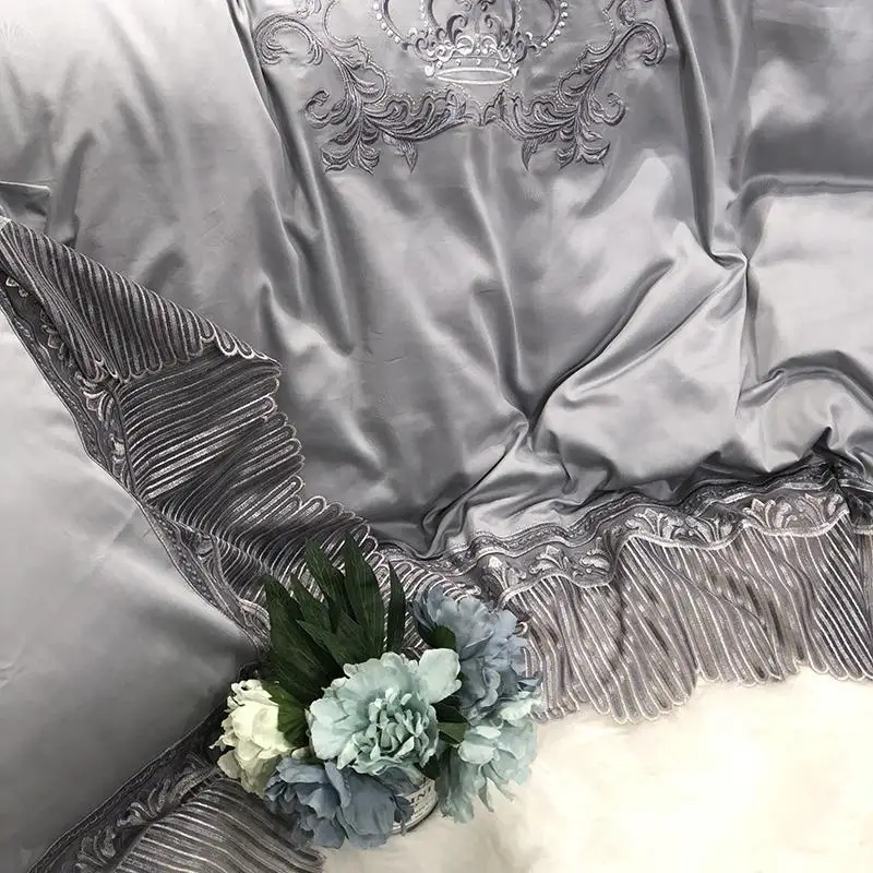 100% египетского хлопка 4 шт. с кружевными вставками и корона пододеяльник набор