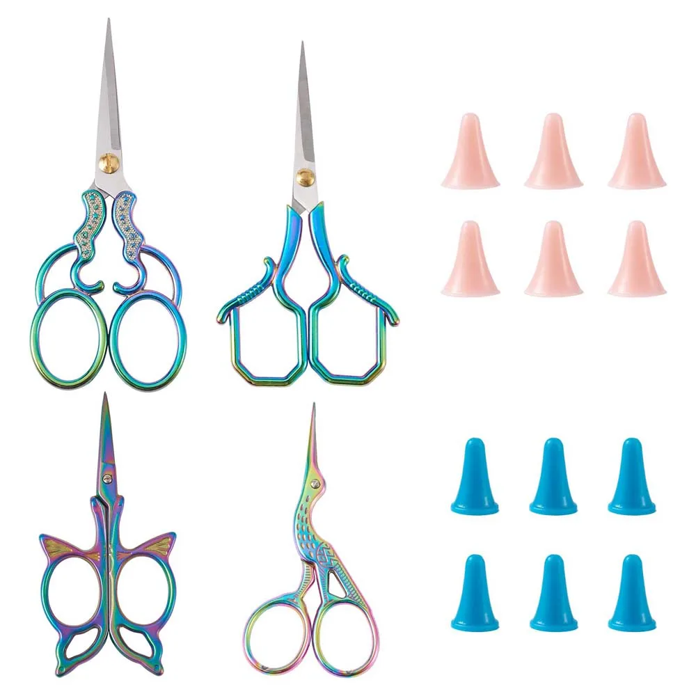 

1Set Vintage Stainless Steel Scissors Classic Embroidery Scissors Tailor Sewing Thread Scissors Tool with Needle Caps Mix Color