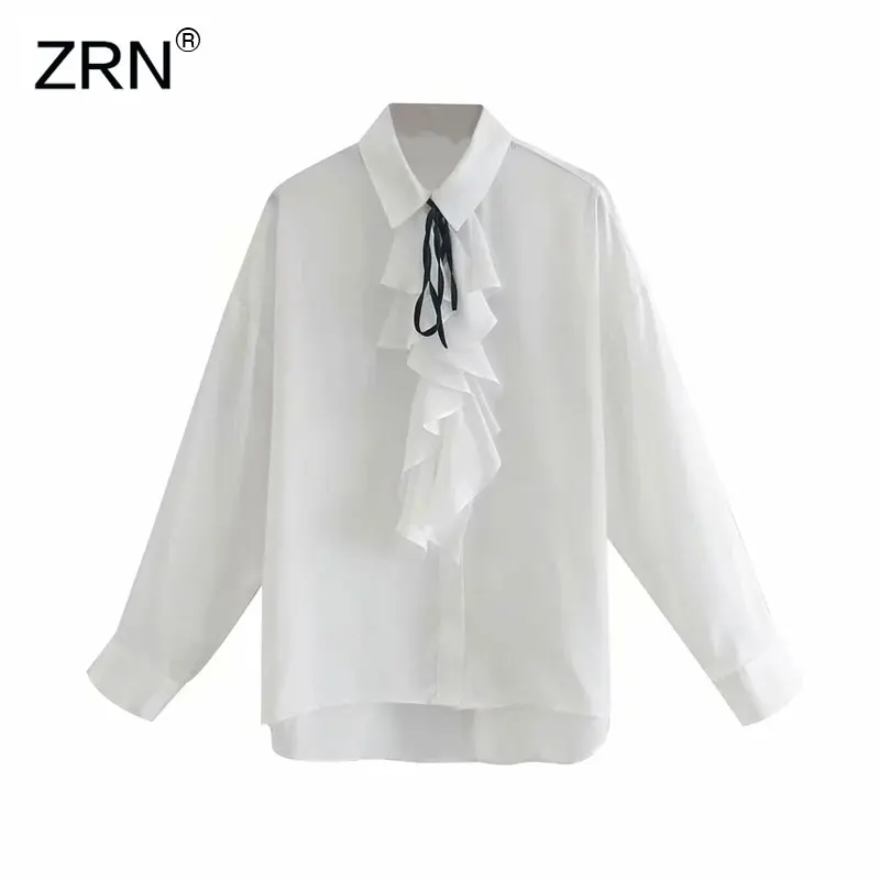 ZRN Женская мода 2020 винтажная блузка с бантом и оборками на лацканах свободная