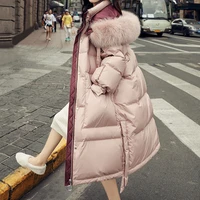 winter new long down jacket women knee over korean thickened loose high grade real large natural fur hooded fashion ladies coat