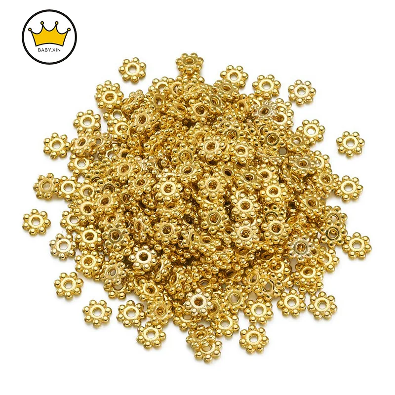 

500PCS/Lot Golden Snowflake Metal Beads For Jewelry Marking Loose Spacer Beads Bracelet Necklace Charm Jewelry Finding 4.5mm