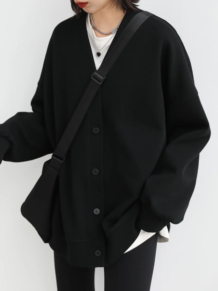 

Casual And Versatile Sweater Loose V-neck Medium Length Cardigan Jacket Folding Top