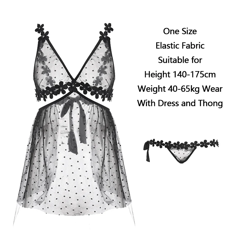 

Female Lace Sleepwear Erotic Costumes Women Sexy Lingerie Set With Transparent Backless Dress Thong