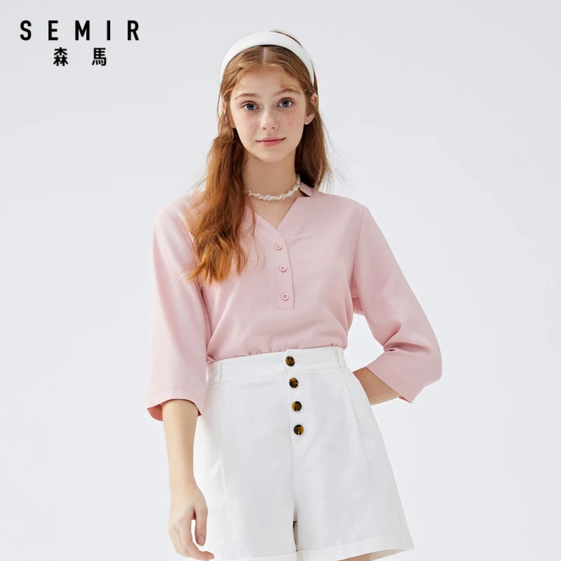 Женская полосатая блузка SEMIR новая однотонная хлопковая рубашка с v образным