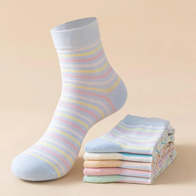 

Women Cotton Socks Spring Summer 2022 New Arrival Colorful Striped Middle Tube Breathe Freely Girl Wears