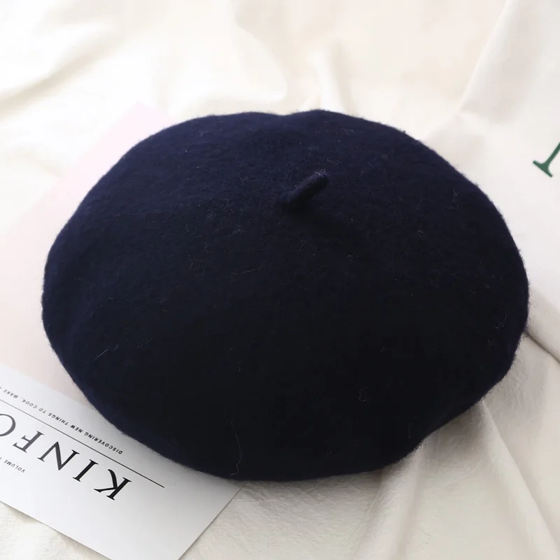 navy Новинка, 23 Цвета, женская зимняя шапка, берет, Женская шерстяная хлопковая шапка, шапка для девочек, шапки, шапка s, черный, белый, серый, шапка Boinas De Mujer - Цвет: navy