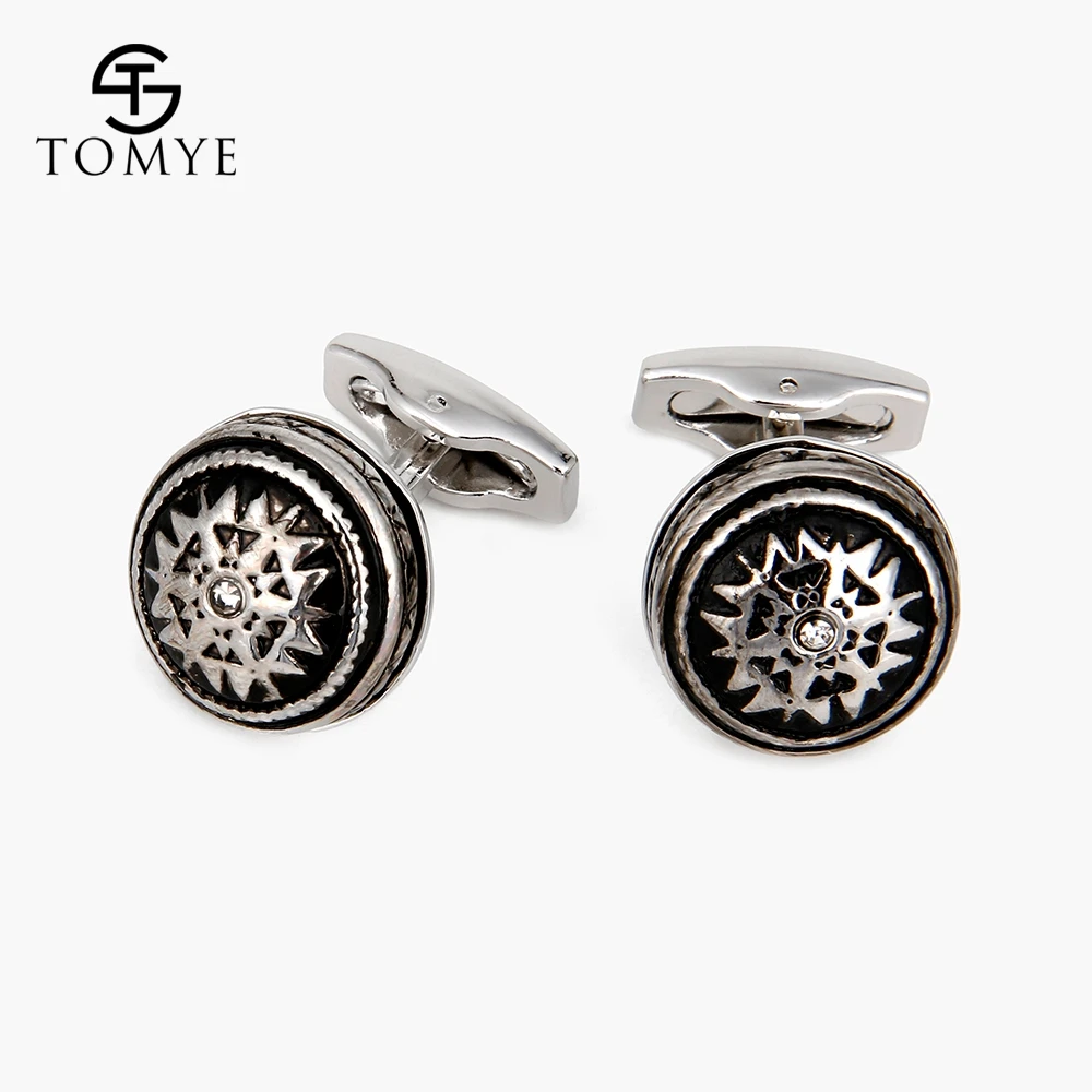 Запонки TOMYE золотистые/серебристые классические с рисунком рукава пуговица