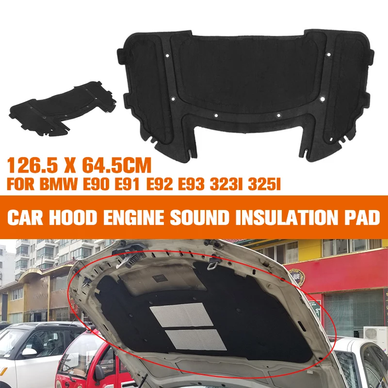 

For BMW E90 E91 E92 E93 323i 325i Car Hood Engine Sound Insulation Pad Cotton With Rivet Core Black 126.5 x 64.5cm 51487059260