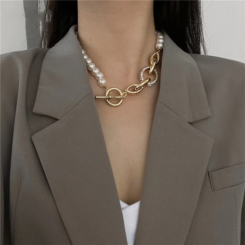 

Fashion simple personality necklace pearl set diamond design sense necklace female money