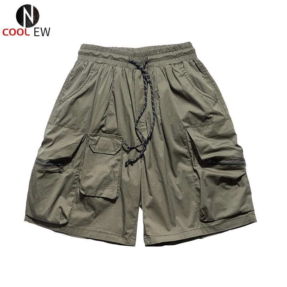 

TDFR Multi-Pocket Cargo Shorts Mens Summer Safari Style Solid Color Knee-length Shorts Casual Loose Half Pants Men